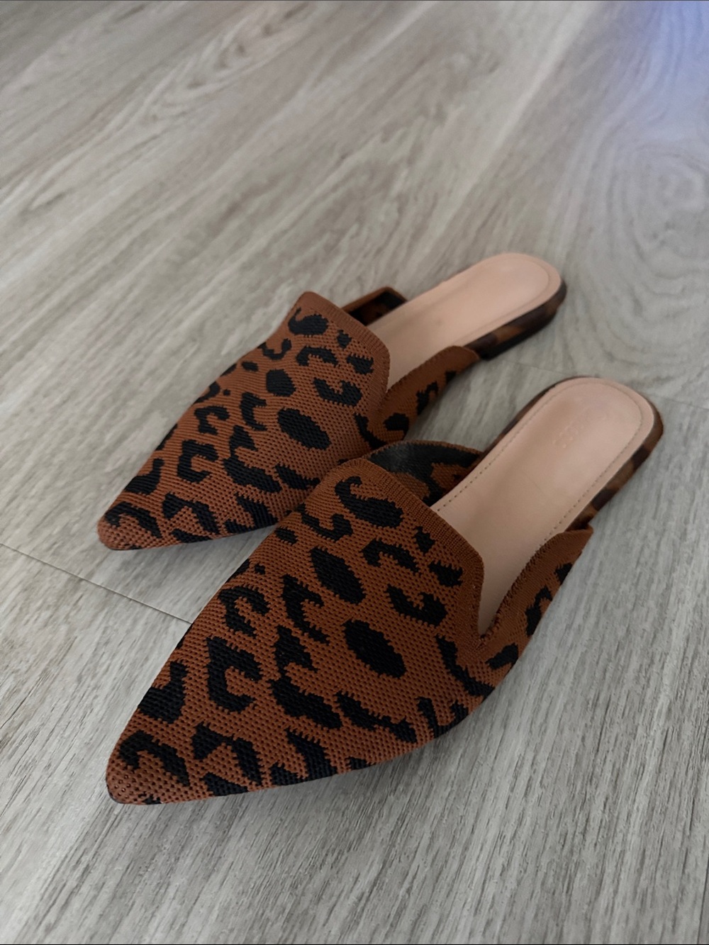 Leopard-Print Pointed Toe Mule in Brown and Black